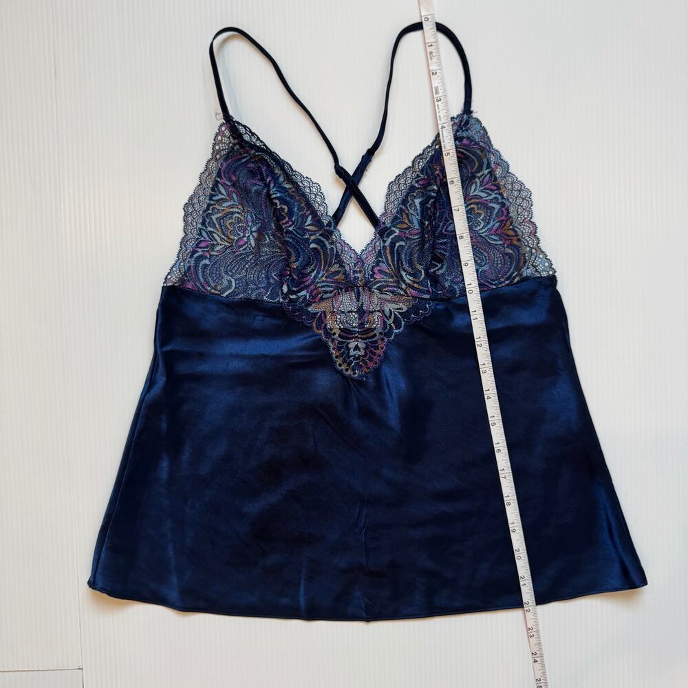 Y2K Satin Lace Babydoll Camisole Navy Lingerie Style Coquette Going Out Top Vtg - Picture 3 of 16